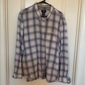 Calvin Klein Men's Plaid Shirt - Gray ,White and Blue